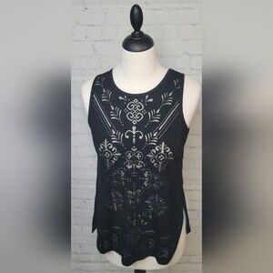 Rewind Black Tank Top with see through Design on Front size Sm
